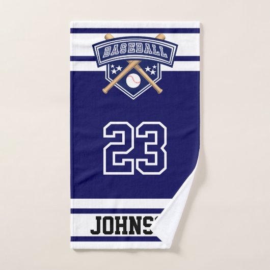 ネイビーブルーとホワイトスポーツ野球 ハンドタオル (ハンドタオル)