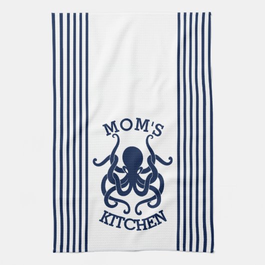 ネイビーブルーとホワイトタコとストライプタコの組み合わせ キッチンタオル (縦)