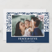 ネイビーブルーとホワイトダマスクのクリスマスフォト シーズンカード (正面)