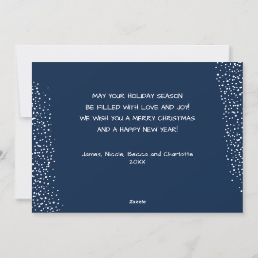 ネイビーブルーとホワイトダマスクのクリスマスフォト シーズンカード (裏面)