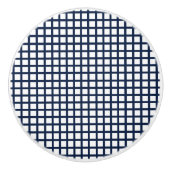 ネイビーブルーとホワイトチェック セラミックノブ (正面)