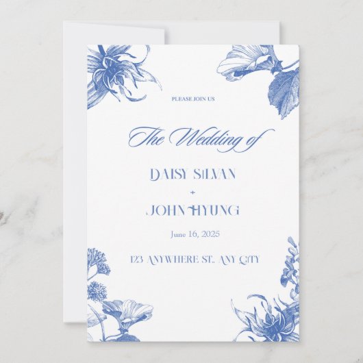 ネイビーブルーとホワイトチャイノアイ結婚ズリー 招待状 (正面)