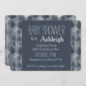 ネイビーブルーとホワイトツリーズベビーシャワー 招待状 (正面/裏面)