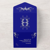 ネイビーブルーとホワイトトリフォールドw Rsvp 結婚's オールインワン招待状 (外側)