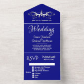ネイビーブルーとホワイトトリフォールドw Rsvp 結婚's オールインワン招待状 (内側)