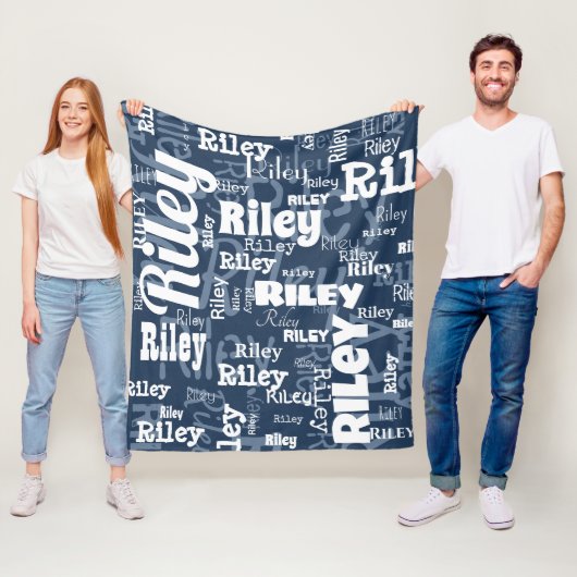 ネイビーブルーとホワイトネームのパターパーソナライズされたン フリースブランケット (インサイチュ)