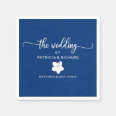 ネイビーブルーとホワイトハイビスカスの目的地の結婚式 スタンダードカクテルナプキン (正面)