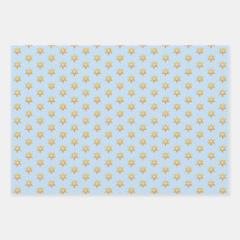 ネイビーブルーとホワイトハヌッカゴールデンデービッドスター ラッピングペーパーシート