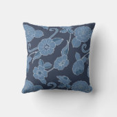 ネイビーブルーとホワイトハムトンの花はっきりした柄 クッション (裏面)