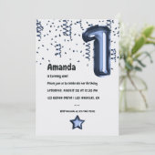 ネイビーブルーとホワイトバルーン1st誕生日 招待状 (スタンド正面)