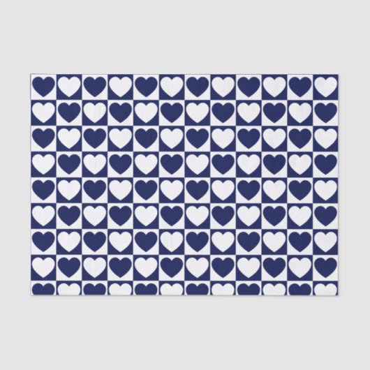 ネイビーブルーとホワイトパターン(市松模様にハート付き) 薄葉紙 (正面)