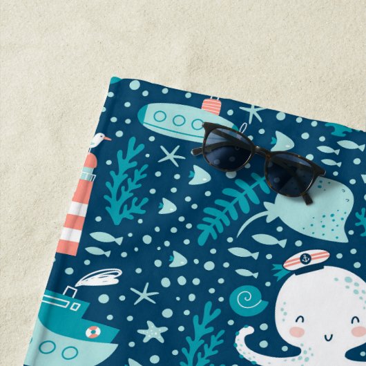 ネイビーブルーとホワイトパタ航海のーンボーイ ビーチタオル (インサイチュ)