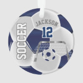 ネイビーブルーとホワイトパーソナライズサッカーボール⚽ オーナメント (裏面)