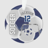 ネイビーブルーとホワイトパーソナライズサッカーボール⚽ オーナメント (正面)