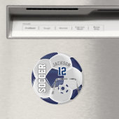 ネイビーブルーとホワイトパーソナライズサッカーボール マグネット (インサイチュ (食洗機))