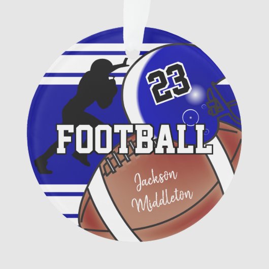 ネイビーブルーとホワイトパーソナライズサッカー オーナメント (正面)