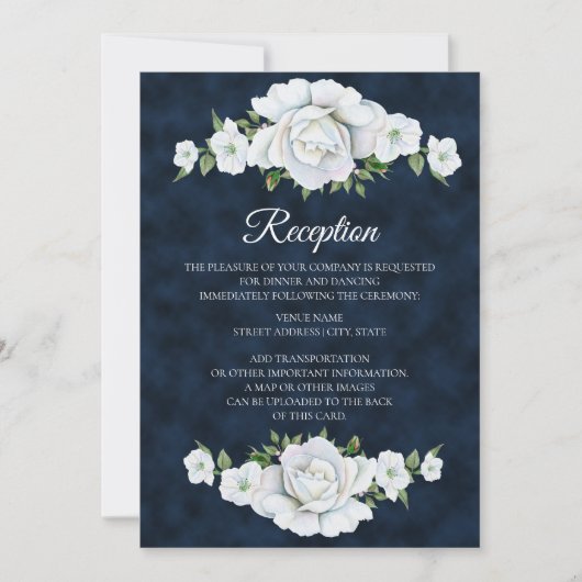 ネイビーブルーとホワイトフラワーの結婚披露宴 招待状 (正面)
