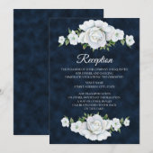 ネイビーブルーとホワイトフラワーの結婚披露宴 招待状 (正面/裏面)