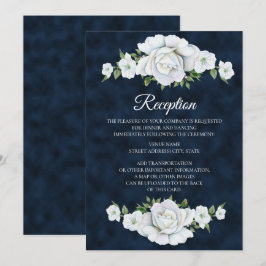 ネイビーブルーとホワイトフラワーの結婚披露宴 招待状