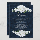 ネイビーブルーとホワイトフローラウェディングレセプション 招待状 (正面/裏面)