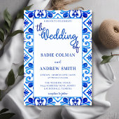 ネイビーブルーとホワイトフローラフォトフレーム結婚ズ 招待状