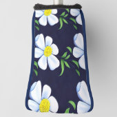 ネイビーブルーとホワイトフローラルパターン ゴルフヘッドカバー (回転90)