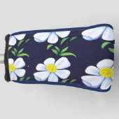 ネイビーブルーとホワイトフローラルパターン ゴルフヘッドカバー (正面)