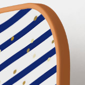 ネイビーブルーとホワイトマリンスティプモノグラムモダン ピックルボールラケット (左詳細)