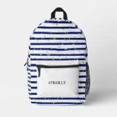 ネイビーブルーとホワイトマリンスティプモノグラムモダン プリントバックパック (正面)