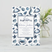 ネイビーブルーとホワイトマリンボーイベビーシャワー 招待状 (スタンド正面)