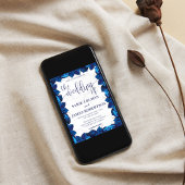 ネイビーブルーとホワイトマーブルのフローラフレーム結婚ズ 招待状