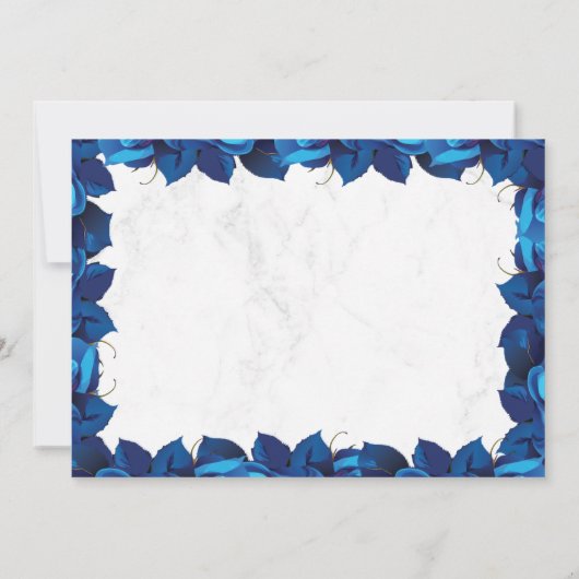 ネイビーブルーとホワイトマーブルのフローラ写真結婚ズ 招待状 (裏面)