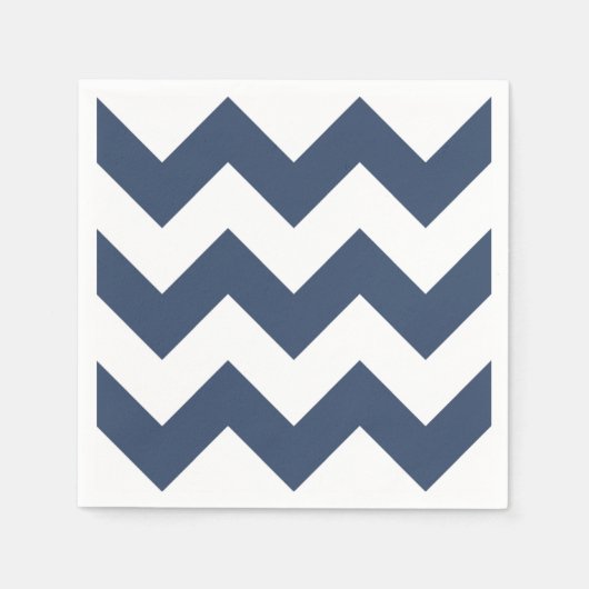 ネイビーブルーとホワイトモダンシェブロン スタンダードカクテルナプキン (正面)