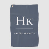 ネイビーブルーとホワイトモダンモノグラムエレガントカスタム ゴルフタオル (正面)