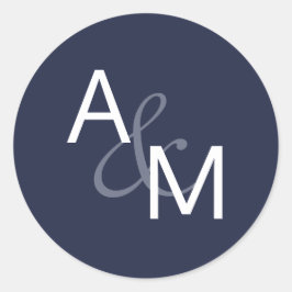 ネイビーブルーとホワイトモノグラム封筒用シール ラウンドシール