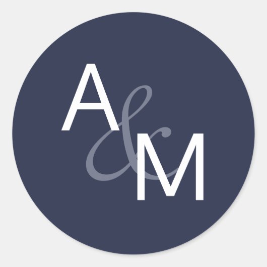 ネイビーブルーとホワイトモノグラム封筒用シール ラウンドシール (正面)