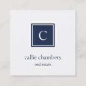 ネイビーブルーとホワイトモノグラム スクエア名刺 (正面)