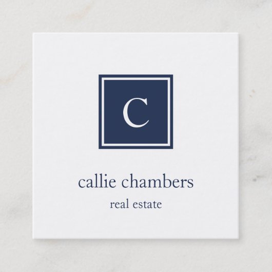 ネイビーブルーとホワイトモノグラム スクエア名刺 (正面)