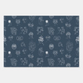 ネイビーブルーとホワイトレディーモンスターラインアート ラッピングペーパーシート (正面3)