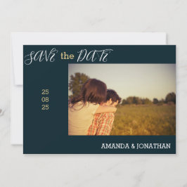 ネイビーブルーとホワイトローズの写真デイトカードを保存 招待状