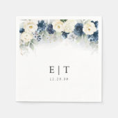 ネイビーブルーとホワイトローズ結婚ズナプキン スタンダードカクテルナプキン (正面)