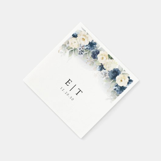 ネイビーブルーとホワイトローズ結婚ズナプキン スタンダードカクテルナプキン (角)