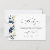 ネイビーブルーとホワイトローズ結婚ズフラット サンキューカード (正面)