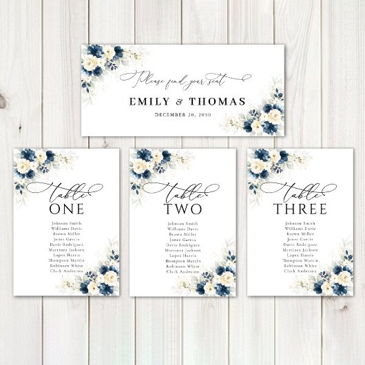 ネイビーブルーとホワイトロー結婚ズのヘッドテーブルサイン