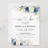 ネイビーブルーとホワイトロー結婚ズの式典 招待状 (正面)