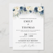 ネイビーブルーとホワイトロー結婚ズの式典 招待状 (正面)