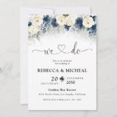 ネイビーブルーとホワイトロー結婚ズの式典 招待状 (正面)