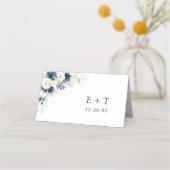 ネイビーブルーとホワイトロー結婚ズの折り畳み プレイスカード (裏面)