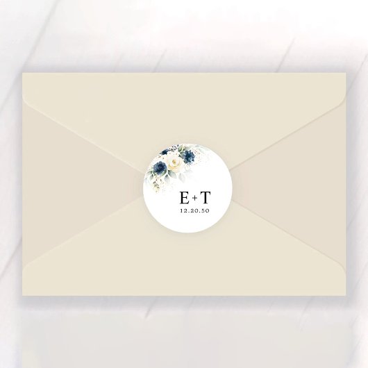 ネイビーブルーとホワイトロー結婚ズ ラウンドシール