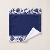 ネイビーブルーとホワイトヴィンテージダマスモノグラム2 バスタオルセット (ウォッシュタオル)